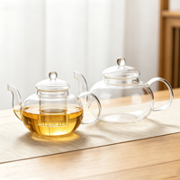 Théière ronde en verre borosilicate avec infuseur intégré, bec verseur et poignée – Vaisselle élégante pour la préparation de tisanes et de boissons à la maison
