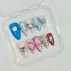 2025 estilo caliente 10 piezas hecho a mano francés almendra Y2K Spice Girl espejo mágico polvo diamante perla usable prensa en las <span class=keywords><strong>uñas</strong></span> - Product Image 6
