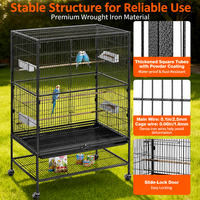 Grande cage à oiseaux en fer forgé avec support, double porte, roulettes et plateau amovible pour calopsites, conures et perruches
