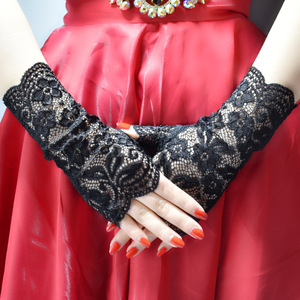 MIO Mode Gants Sans Doigts Dentelle Noire Manches Florales Gants De Mariée Femmes Mitaines Courtes Pour La Conduite De Fête De Mariage Opéra - Product Image 3