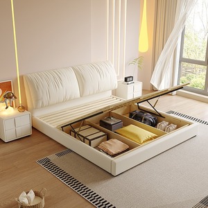 <span class=keywords><strong>Lit</strong></span> Moderne Minimaliste Crème Style Oreille d'Éléphant en Tissu Technique Rembourré avec Rangement Hydraulique – <span class=keywords><strong>Lit</strong></span> Double et Simple - Product Image 4