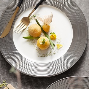 <span class=keywords><strong>Assiette</strong></span> à steak en céramique avec plat de service en <span class=keywords><strong>argent</strong></span> pour desserts à steak de cuisine occidentale et grandes assiettes à apéritif quantité minimale de commande 100 pièces - Product Image 3