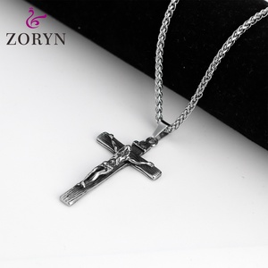 Crucifijo de Acero Inoxidable con Colgante de Cruz de Jesús INRI, Diseño de Madera, Estilo Religioso Gótico Vintage Cristiano, de Acero de Titanio para Hombres y Mujeres - Product Image 2