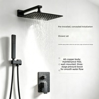 Système de douche thermostatique encastré en laiton avec fonction pluie et massage, finition noir mat, design moderne, mural, pour salle de bain de villa
