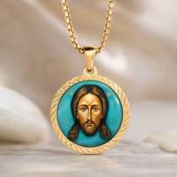 L'Icone Orthodoxe du Visage Sacré Mandylion, Peinture Orthodoxe sur Pendentif Turquoise, Image Personnalisée Disponible, Livraison Rapide