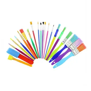 Big set of 21pcs mixed paint brushes artist foam brush with colorful plastic wood body for watercolor oil acrylic painting