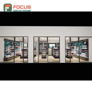 Modern Retail Outlet <b>Brushed</b> Stainless Steel Wall Shelving Fit Out Contractor Cosmetic Shop Design - Product Image 2