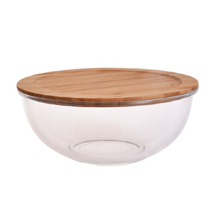Eco-friendly Meal Prep Airtight Glass Food Bowl <b>Containers</b> Glass Salad Bowl With <b>Bamboo</b> Wooden Lid - Product Image 5