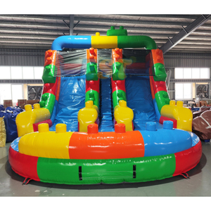 Tobogán Acuático Inflable de Doble Carril <span class=keywords><strong>con</strong></span> Bloques de Color Brillantes y Escalador, para <span class=keywords><strong>Alquiler</strong></span> en Fiestas, <span class=keywords><strong>con</strong></span> Soplador - Product Image 1