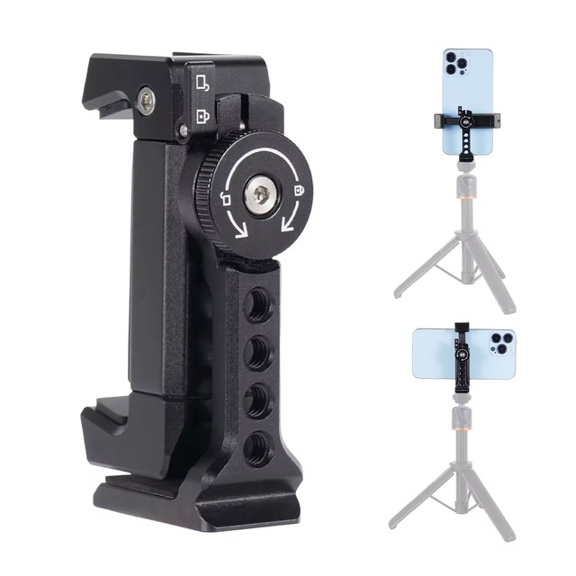 Cold Shoe Arca 360 Rotatable Design Metal Phone Holder Clamp Tripod Mount Clip for TikTok Vlog Smartphone Video Photography