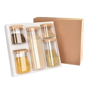 Wholesale Square Airtight Glass Storage Canister Clear Glass Food Storage Jar Set Kitchen Storage <b>Container</b> with Seal <b>Bamboo</b> Lid - Product Image 1