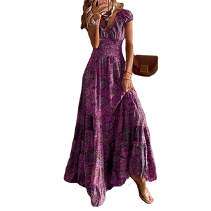 2025 nuovo stile da donna abito Casual lungo fino alla vita con stampa floreale bohémien con orlo ampio - Product Image 5