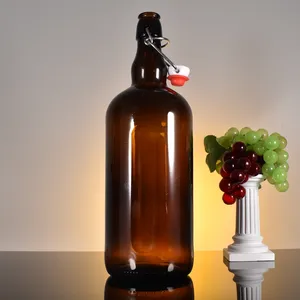 Pemasok emas mudah flip Snap Cap1250ml botol kaca amber dengan ayunan atas untuk jus bir minuman anggur air Kombucha