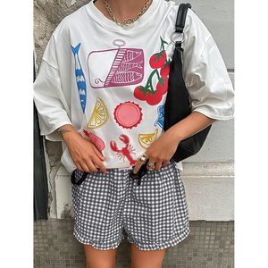 FOXA Short de pyjama décontracté pour femme à carreaux vichy, taille élastique, volants, pour l'été - Product Image 6