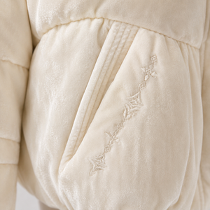 Women's Cream <b>Quilted</b> Fleece Jacket Stand Collar Full Sleeve <b>Winter</b> Warm Thick Coat Solid Color Button Closure Short Length - Product Image 5