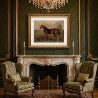 SEQIAO Décoration Murale Cheval Encadré Or Vintage, Cadre Métallique, Tableau Classique, Impressions sur Toile, Style Rustique Ferme Antique pour la Maison