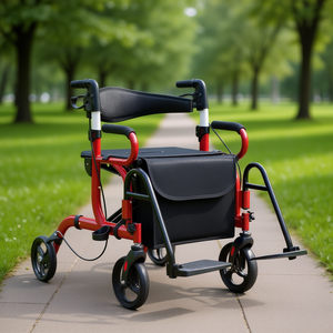 Déambulateur pliant avec roues de 8 pouces et siège, aide à la marche mobile, rouge - Product Image 2