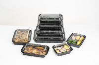 HYX-505 Fournisseur chinois Nouvelle mode moderne Boîte à lunch hermétique jetable en PET/PP noir de 0,43 mm d'épaisseur pour l'emballage de salades et de nouilles