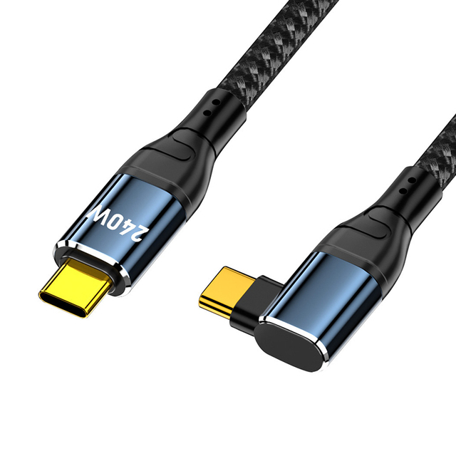 Supplier USB 2.0 Nylon Braided Charging Cables 240W Side Bend Type C Charging Cable for Gaming and Travel Type C Charging Cable