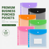 Pochette de classement A4 Premium épaissie 0,20 mm, perforée 11 trous, avec bouton-pression et pochette pour étiquette, pour l'organisation de documents