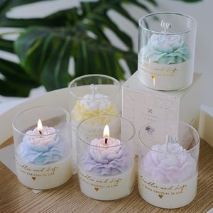 Bougie parfumée artisanale en cire <span class=keywords><strong>de</strong></span> soja avec fleur <span class=keywords><strong>de</strong></span> pivoine dans un verre, cadeau pour mariage, fête, Saint-Valentin, décoration d'intérieur, bougies aromatiques en pot - Product Image 5