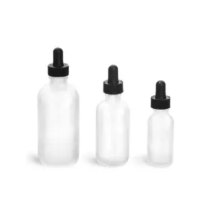 Frosted Glass Boston Round Bottle with Black Glass Droppers 100ml frosted dropper glass bottle