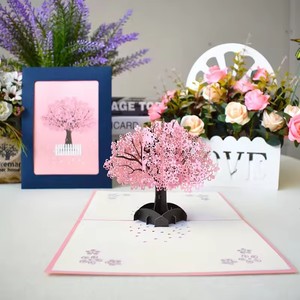 Cartes Pop-Up 3D Carte d'<span class=keywords><strong>anniversaire</strong></span> Saint Valentin Cadeaux d'<span class=keywords><strong>anniversaire</strong></span> Carte postale Invitations de mariage cerisier Cartes de vœux - Product Image 1