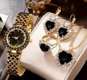 Ensemble de <span class=keywords><strong>bijoux</strong></span> tendance pour femmes avec collier en strass et montre à accents dorés, ensemble de montres à quartz avec pierres précieuses pour filles, pour femmes - Product Image 5