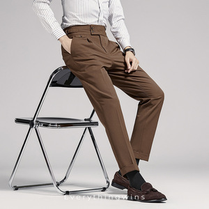 2025 robe pantalon hommes neuf points pantalon <span class=keywords><strong>marron</strong></span> petite jambe droite goutte affaires décontracté taille haute pantalon hommes mince - Product Image 2