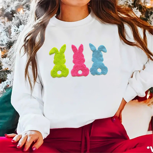 Pâques Nouveau Design Vente en gros Lapin personnalisé DTF Fluffy Puff Flock Fourrure de transfert de chaleur Chenille Découpé au laser Fer sur patchs pour vêtements - Product Image 6