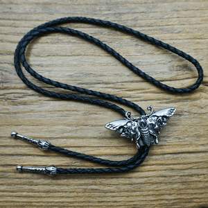 Collar con Colgante de Mariposa y Polilla de la Muerte, Estilo Vikingo Retro, Chapado en Plata, Aleación, Cuero Negro, Accesorios de Cadena de Cuerda - Product Image 5