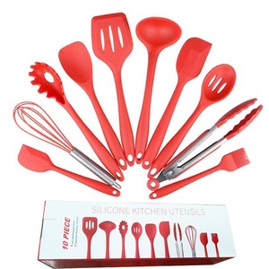 Ensemble d'ustensiles de cuisine en silicone 10 pièces, résistant à la chaleur, antiadhésif, spatule, cuillère, fouet, pinces, outils de pâtisserie - Product Image 1