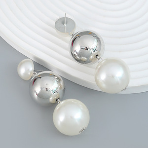 Pendientes Largos Exagerados de Moda Kaimei, Estilo Hip-hop, con Cuentas Redondas <span class=keywords><strong>CCB</strong></span>, Perlas Colgantes, Plata, Perlas Redondas Grandes - Product Image 4