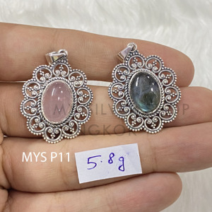 อัญมณีธรรมชาติ925ทึบจี้เงินรูปกุหลาบควอตซ์และอัญมณีลาบราดอไรต์ขายส่งเป็นจำนวนมากจี้ของขวัญสำหรับเธอ - Product Image 1