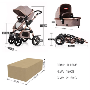 Xe đẩy em bé cao cấp Purorigin Luxury gấp gọn, tầm nhìn cao, 4 trong 1, kèm ghế ô tô và hộp đựng đồ cho xe đẩy - Product Image 5