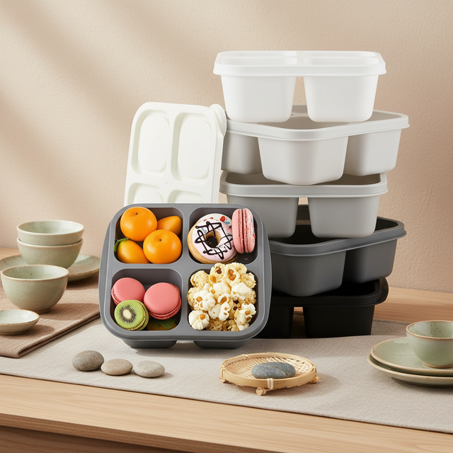 5 Pack 4 Compartment Bento Tiffin Snack Containers Reusable BPA Free Food Grade 1-3L Dishwasher Microwave Safe Meal Prep Travel