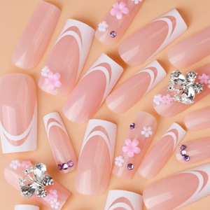 <span class=keywords><strong>Uñas</strong></span> Postizas Francesas con Pedrería de Mariposa 3D, 24 Piezas, Color <span class=keywords><strong>Rosa</strong></span> Nude, Acrílicas, para Mujer - Product Image 2