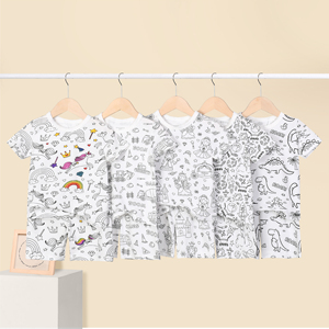 Wholesale Coloring Painting Drawing Image <strong>Unicorn</strong> Unisex Children <strong>Pjs</strong> Diy Cartoon Graffiti Girl Pajama Set for Kids - Product Image 1