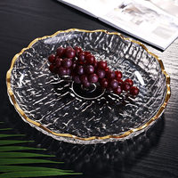 Assiette à fruits plate en verre cristal de luxe, créative, style rétro européen, avec incrustation dorée et motif écorce de Phnom Penh, pour salon chinois, bonbons et snacks