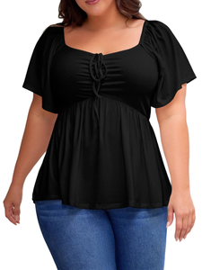 XXM3285 Ladies' Plus Size V-neck Garment Dyed Bamboo Fiber Japan Style T-<b>shirt</b> - Product Image 1