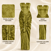 Robe de soirée sans bretelles en jacquard vert olive OEM, robe longue plissée à volants pour invitées de mariage, collection boutique