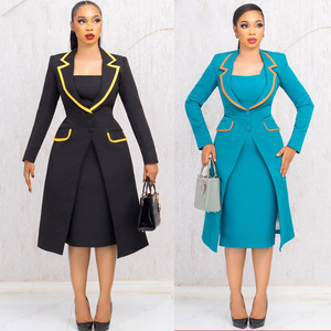 <span class=keywords><strong>Ensemble</strong></span> tailleur deux pièces élégant et tendance pour femme, avec robe intérieure en maille anti-plis et col en V - Product Image 6