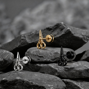 Élégantes boucles <span class=keywords><strong>d</strong></span>'oreilles clous en forme de faux ciseaux 16G 1,2 mm en acier chirurgical 316L avec fermoir à vis, pour piercing hélix et tragus - Product Image 3
