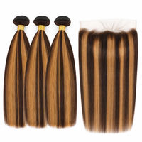 Vendor Grosir Rambut Ekstensi Grade 15A dengan Kutikula Tertata Rapi, Double Drawn, Rambut Asli India, Bundel dengan Lace Frontal 13x4