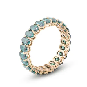 Meboo jóias personalizadas ouro real, anéis da tira da eternidade do diamante do corte oval 7carat cor verde moissanite eternidade do casamento