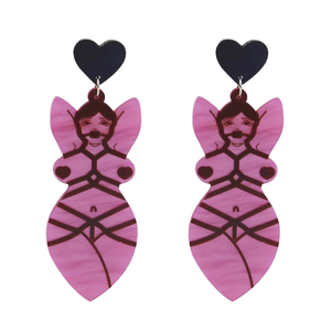 Pendientes de gota grandes de acrílico para mujer, 1 par, Sexy desnudo, tetas grandes, colgante de mujer, encuadernación de cuerda, color negro, hipérbole - Product Image 4