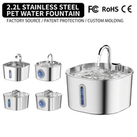 Fontaine à eau pour animaux de compagnie automatique en acier inoxydable de 2,2 L, alimentée par batterie, étanche, à circulation continue d'eau fraîche, directement de l'usine