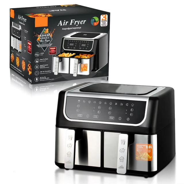 Dual Pot Dual Basket Air Fryer With Smart Touch Screen Us/eu Standard Large 9l Capacity Multi-functional for Household Use