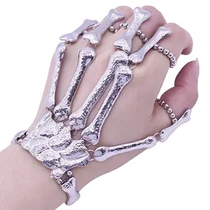Fashion Women Hand Chain Skull Fingers Metal Alloy Skeleton Slave Bracelet Ring