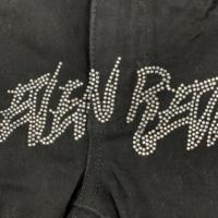 DENIMGUYS strass Logo personnalisé hommes jean noir endommagé trous hommes Streetwear en détresse jean évasé